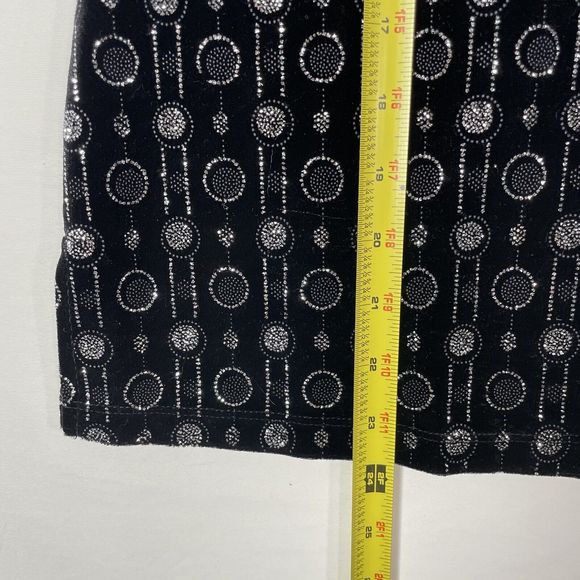 Notations Black Womens Top Velour Sparkle Geometric Silver Glitter L Y2K Party - Picture 6 of 7